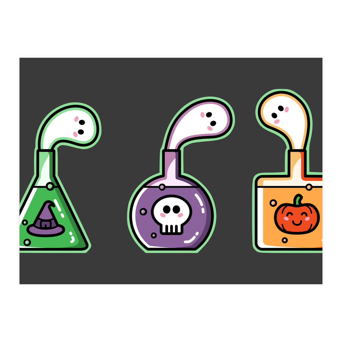 Kawaii Cute Halloween Potions - witches hat, skull, pumpkin, ghosts (Print Only)