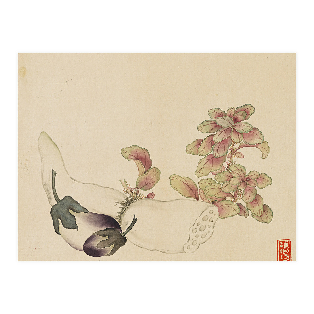 Wang Chengyu ~flowers, Vegetables, Fruits, Eggplant, Lotus Root (Print Only)