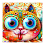 Chaotic and Colorful Fantasy Cat sticking out its Tongue (Print Only) thumbnail