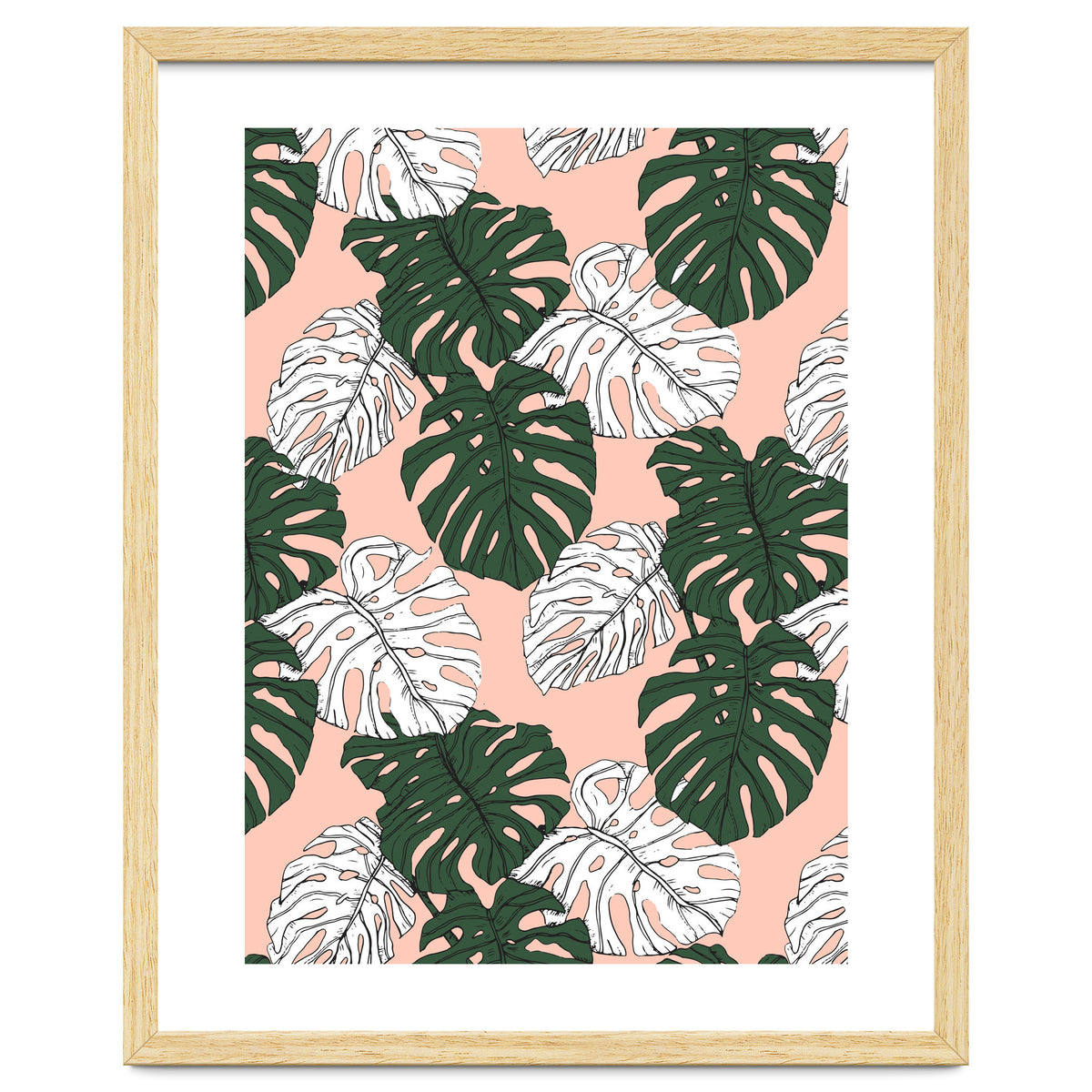Hand drawing monstera pastel color