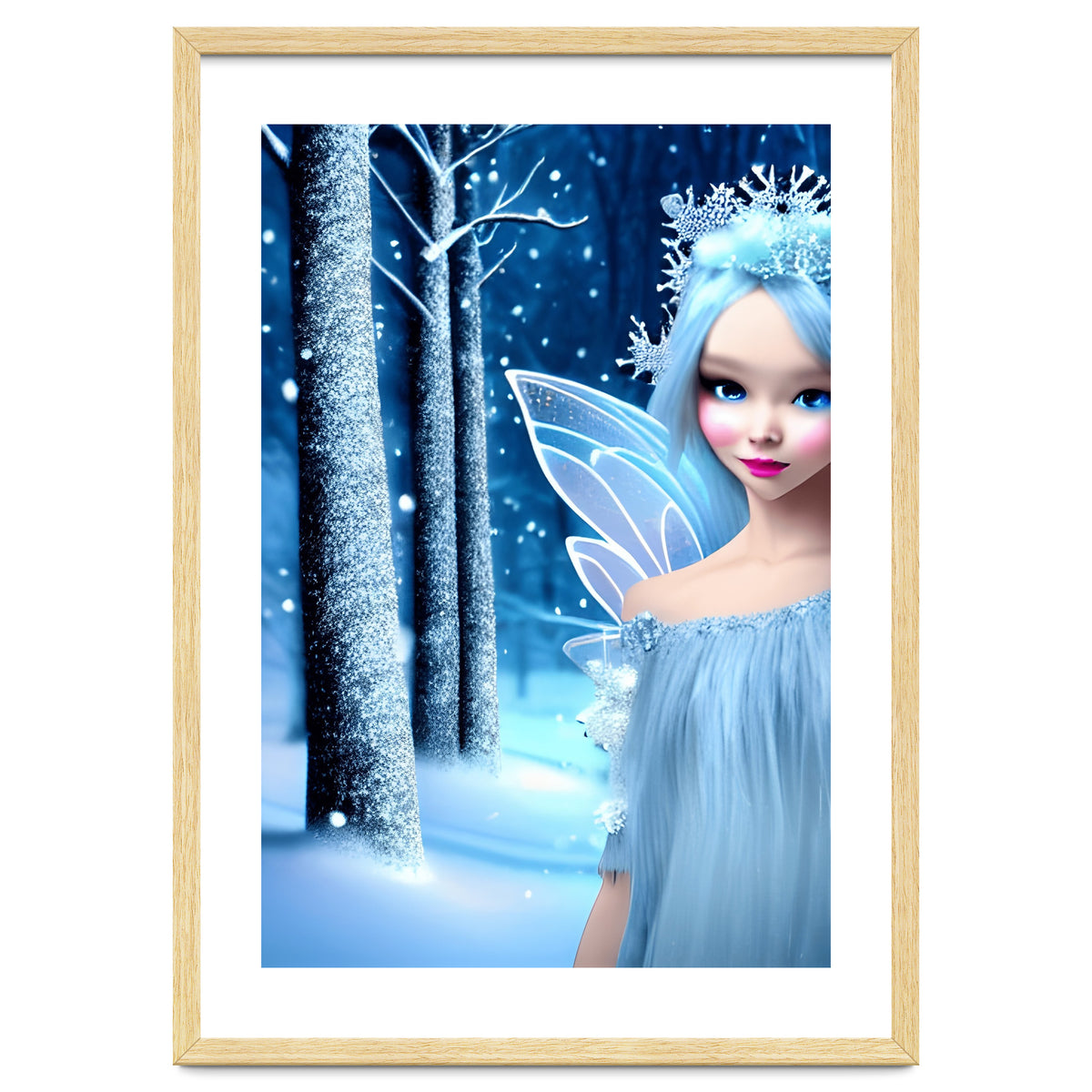 Cute 3d light blue Winter Fairy in the Forest