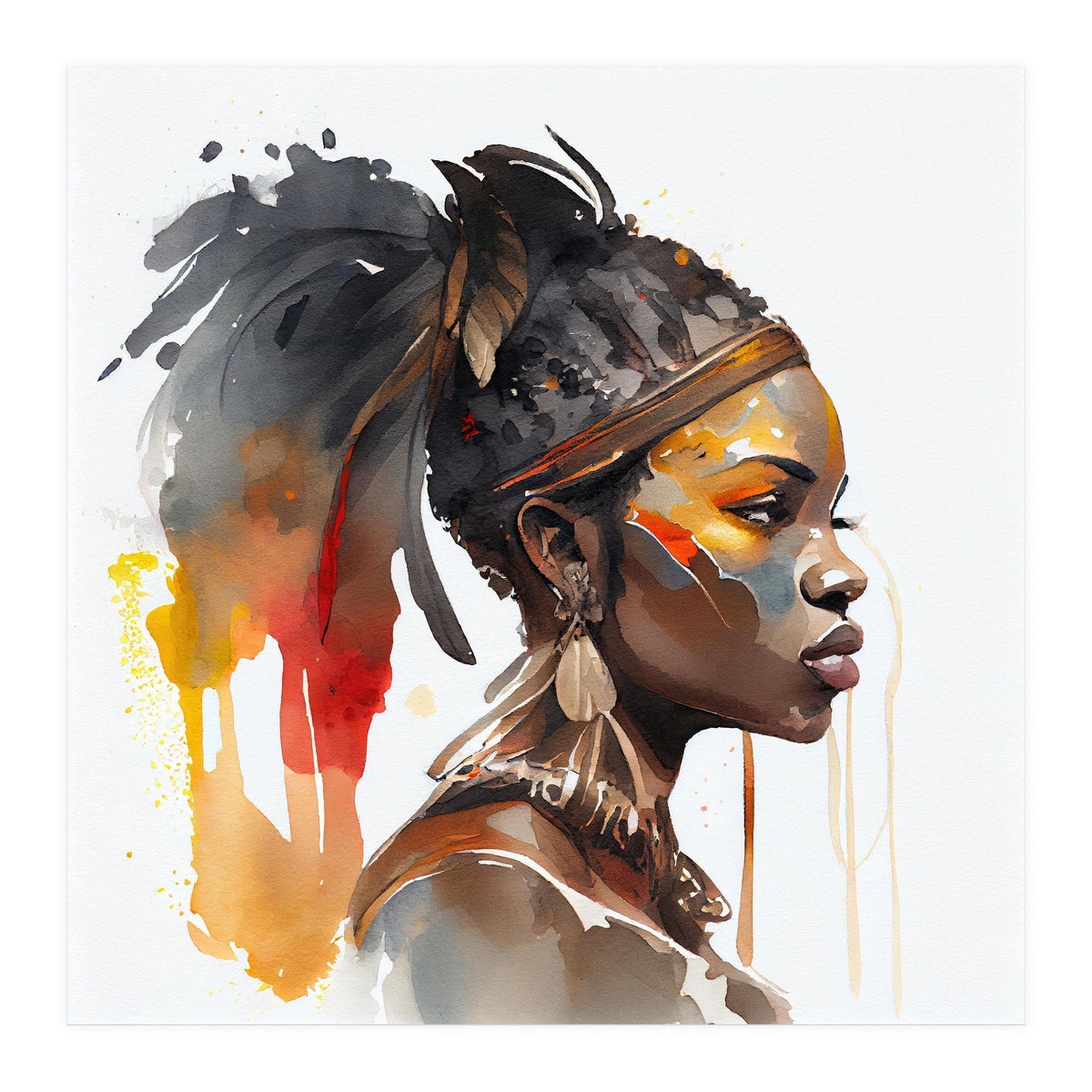 Watercolor African Warrior Woman #7 (Print Only)
