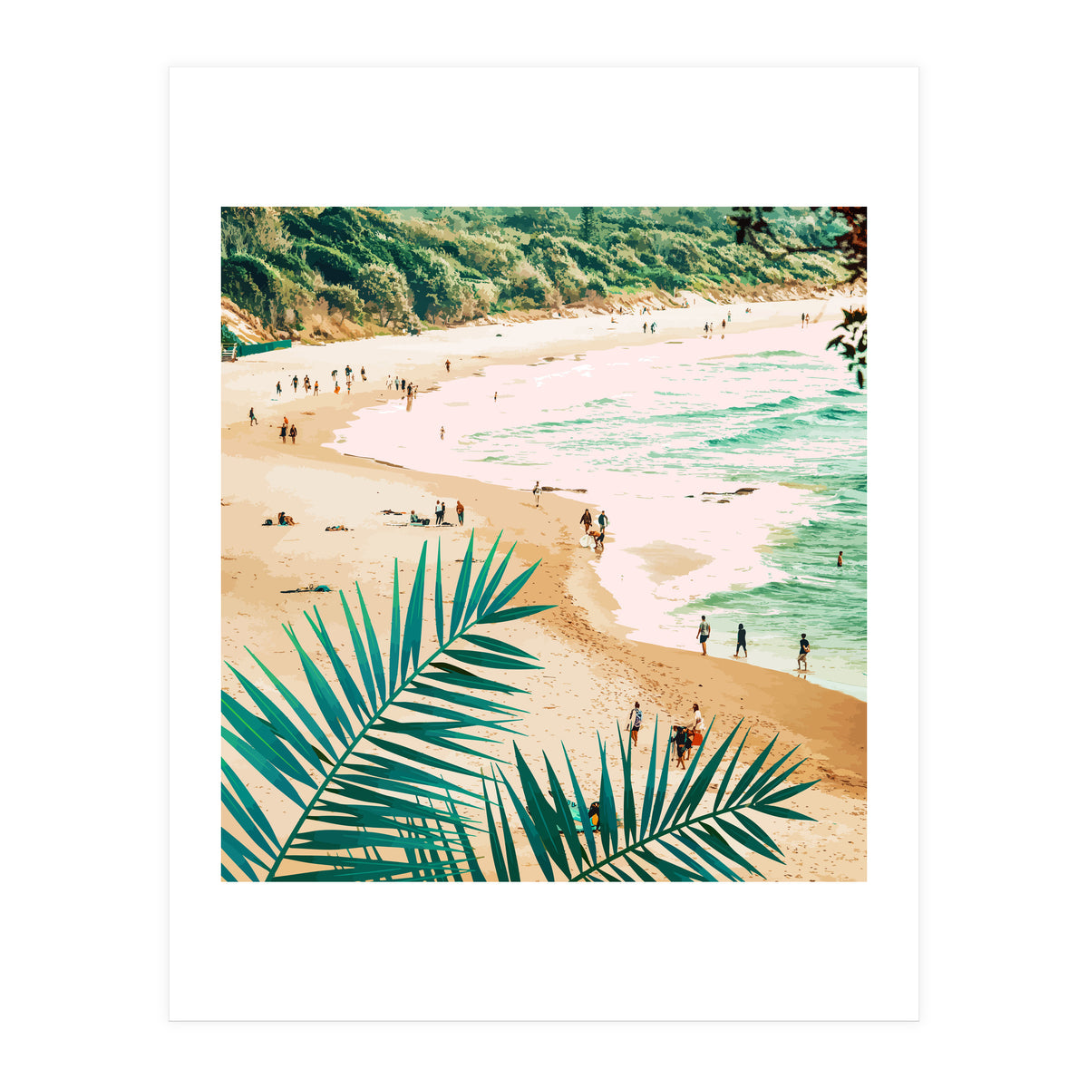 Beach Weekend | Pastel Ocean Sea Tropical Travel | Scenic Sand Palm People Boho Vacation (Print Only)