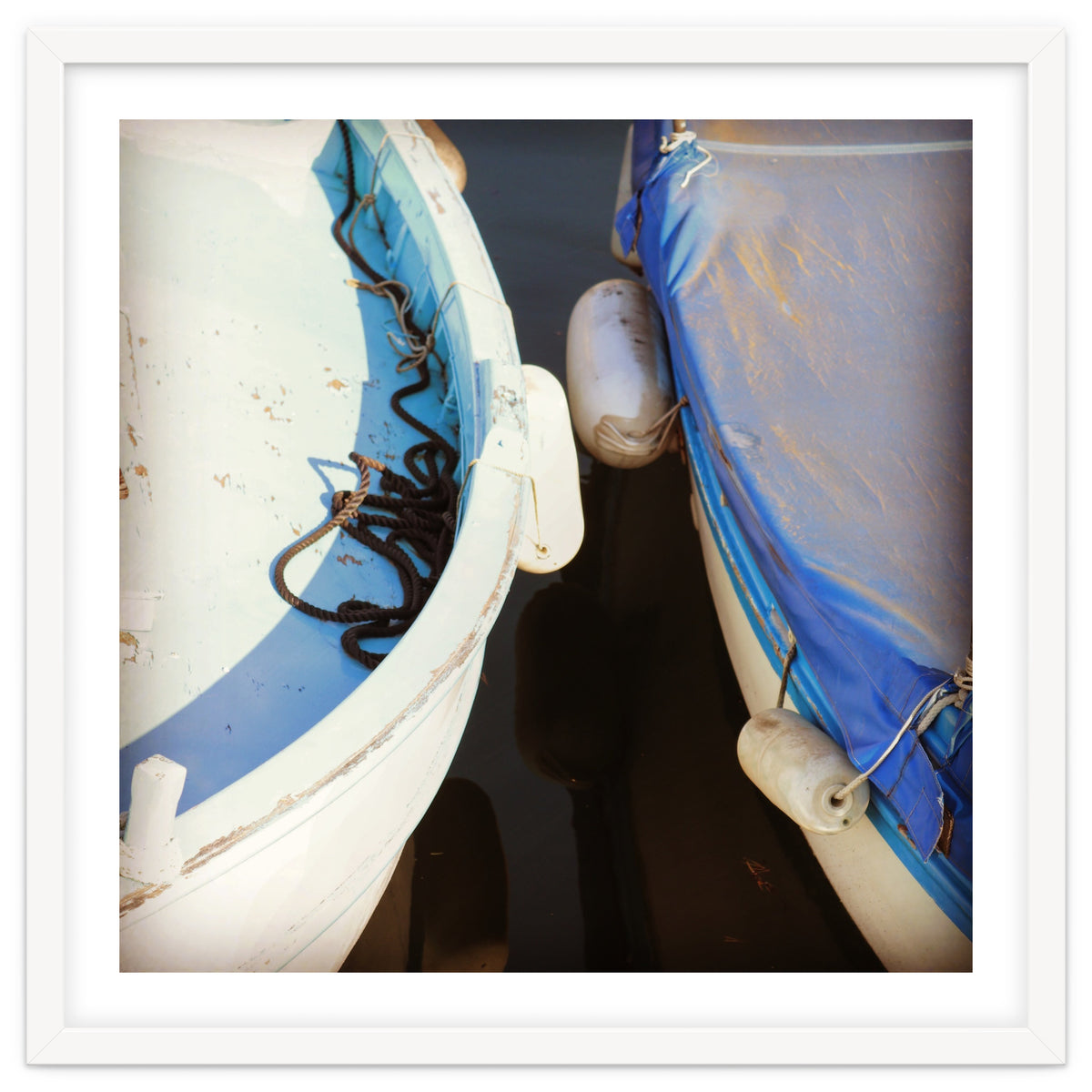 Blue and white wooden fishing boats