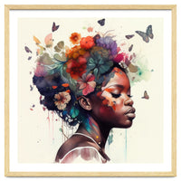 Watercolor Butterfly African Woman #1