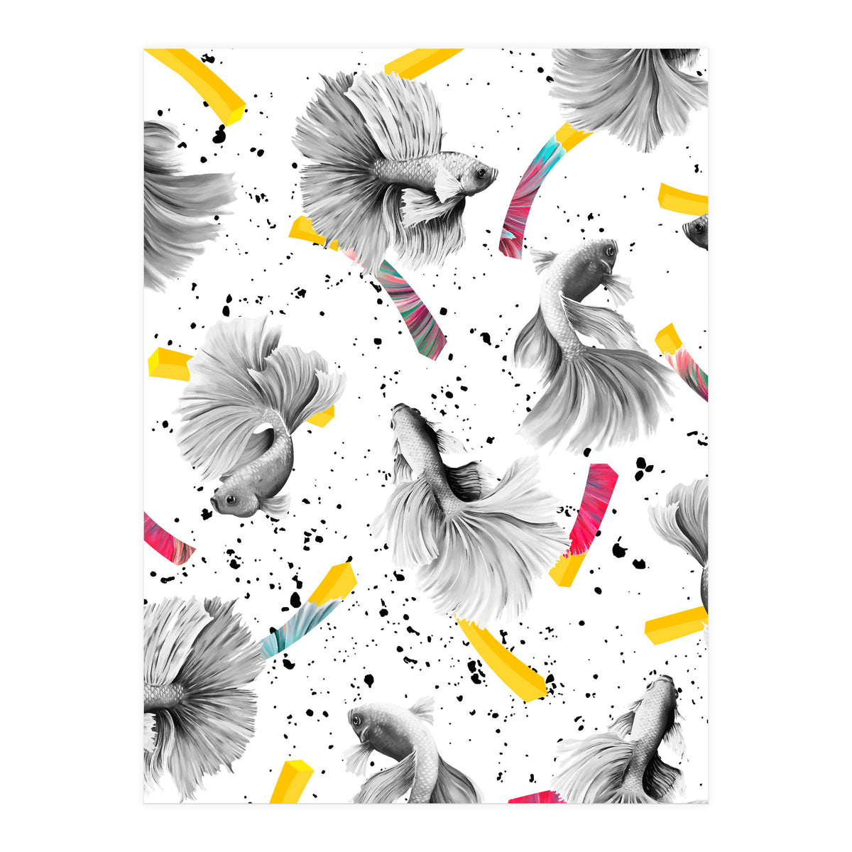 Fish & Chips, Eclectic Quirky Vintage British, French Fries Food Boho Illustration Graphic (Print Only)