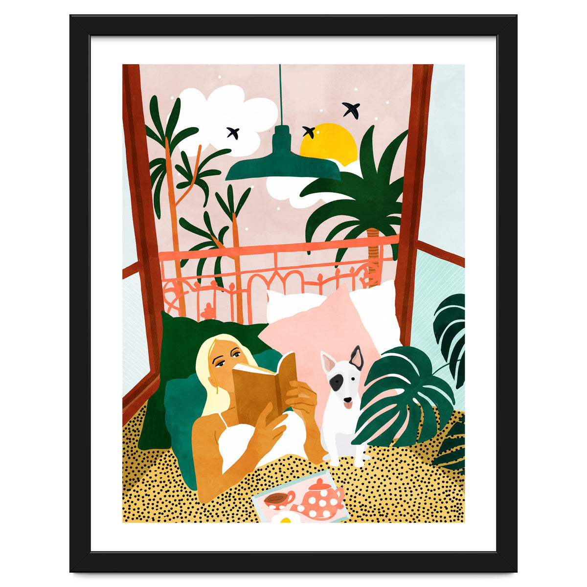 Pet Pals, Animals Lovers Illustration, Travel With Pets Modern Bohemian Painting