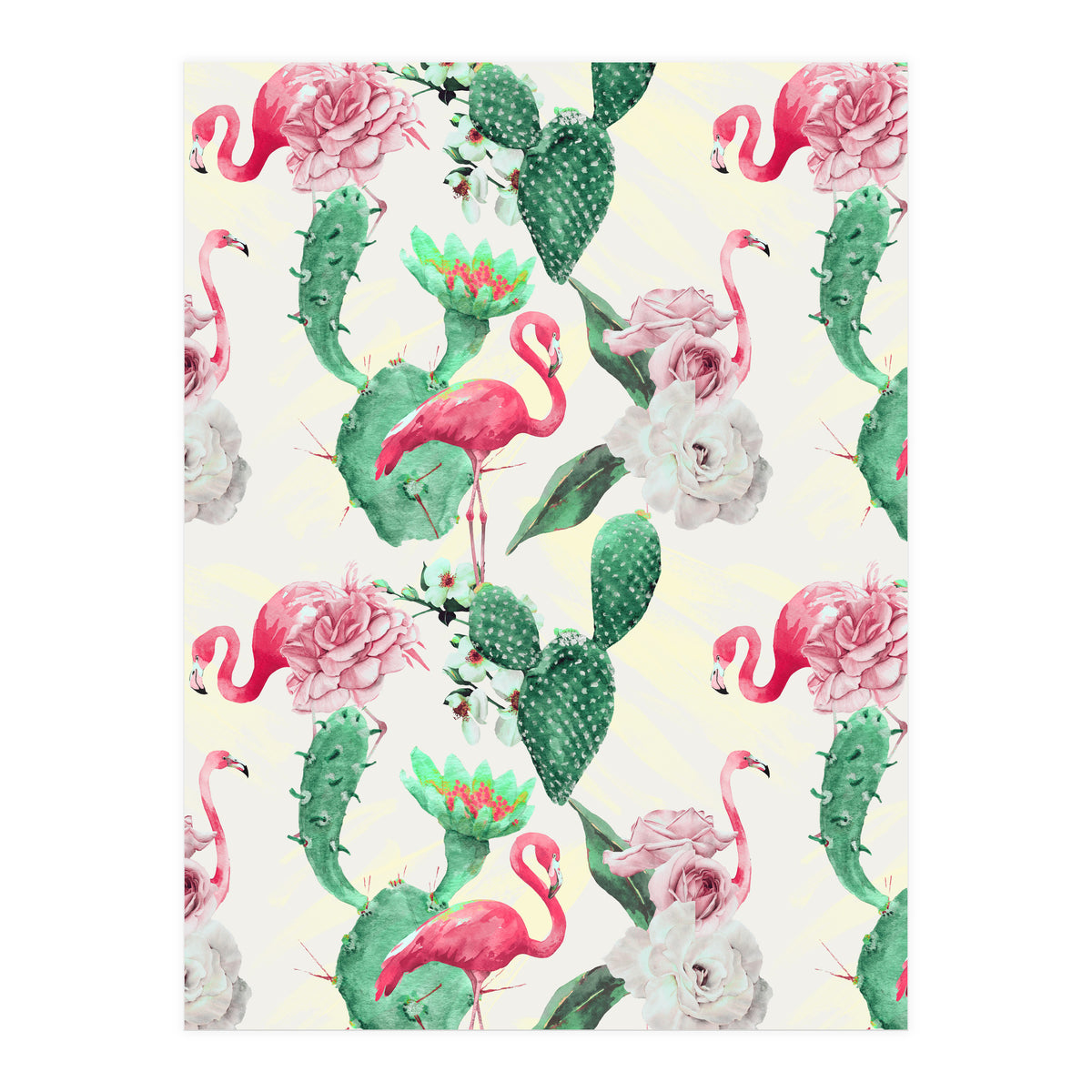 Flamingos, geometric and flowers (Print Only)
