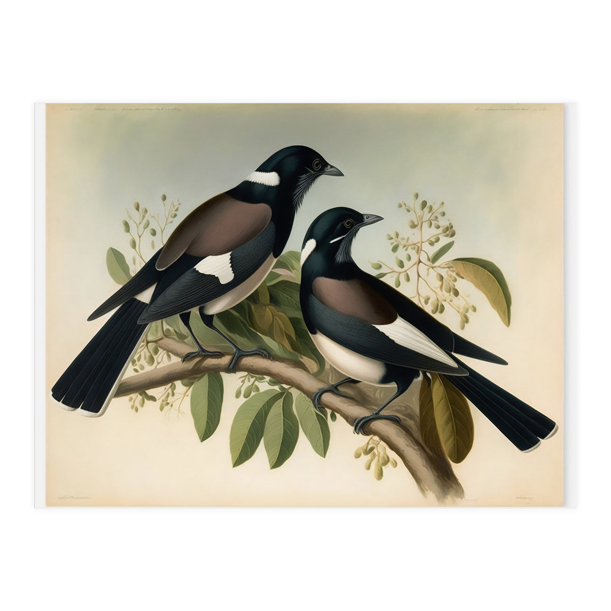 Magpies Vintage Painting (Print Only)