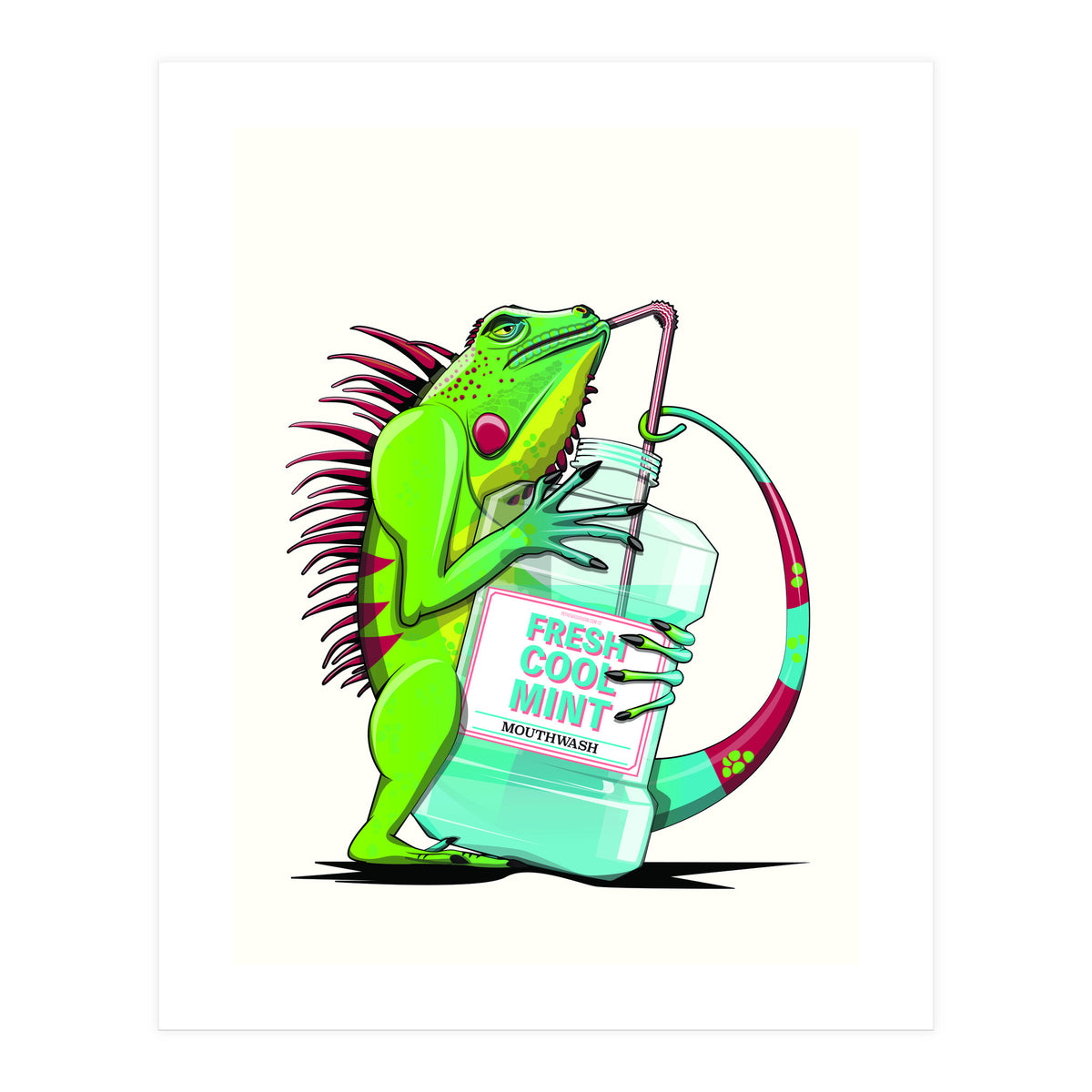 Iguana using Mouthwash, Funny bathroom humour (Print Only)