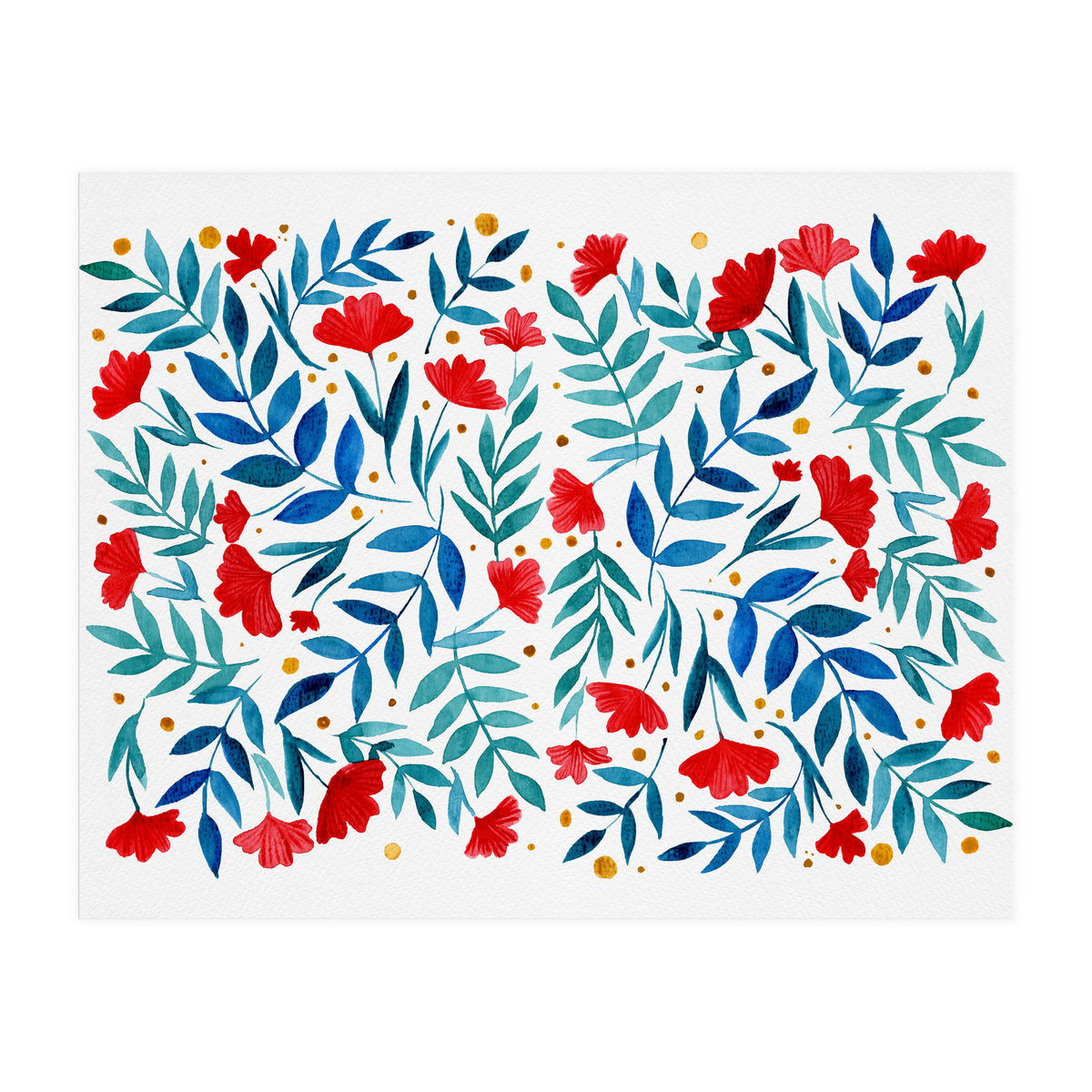 Magical garden - red and turquoise (Print Only)