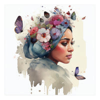 Watercolor Floral Muslim Woman #1 (Print Only)
