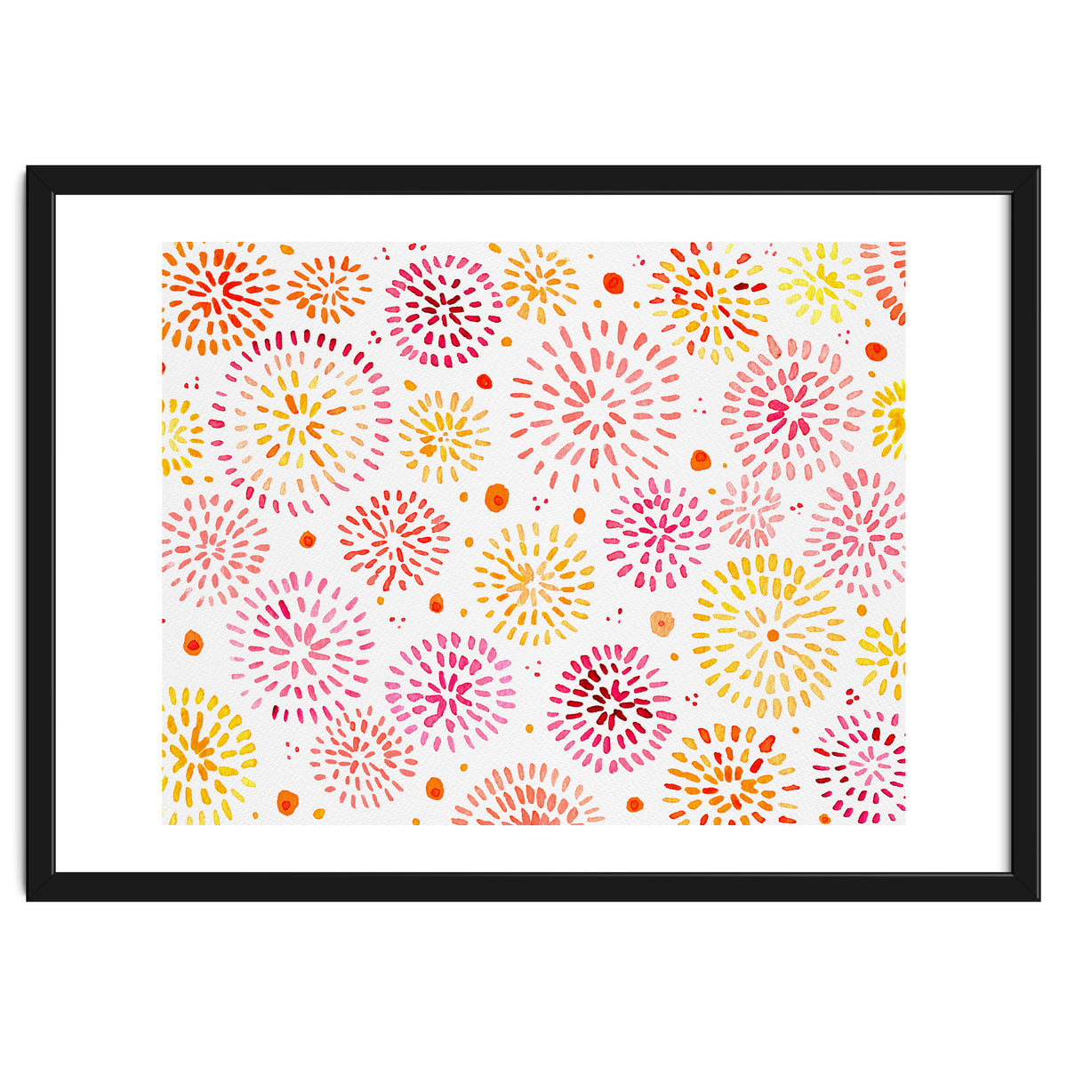 Abstract fireworks pattern in yellow and red