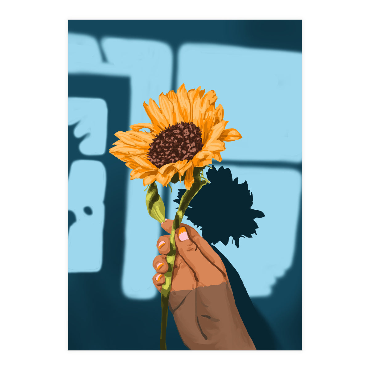 Sunflower Still Life | Flower Hand Painting | Sunny Day Shadow Hope Optimism Positivity Good Vibes (Print Only)
