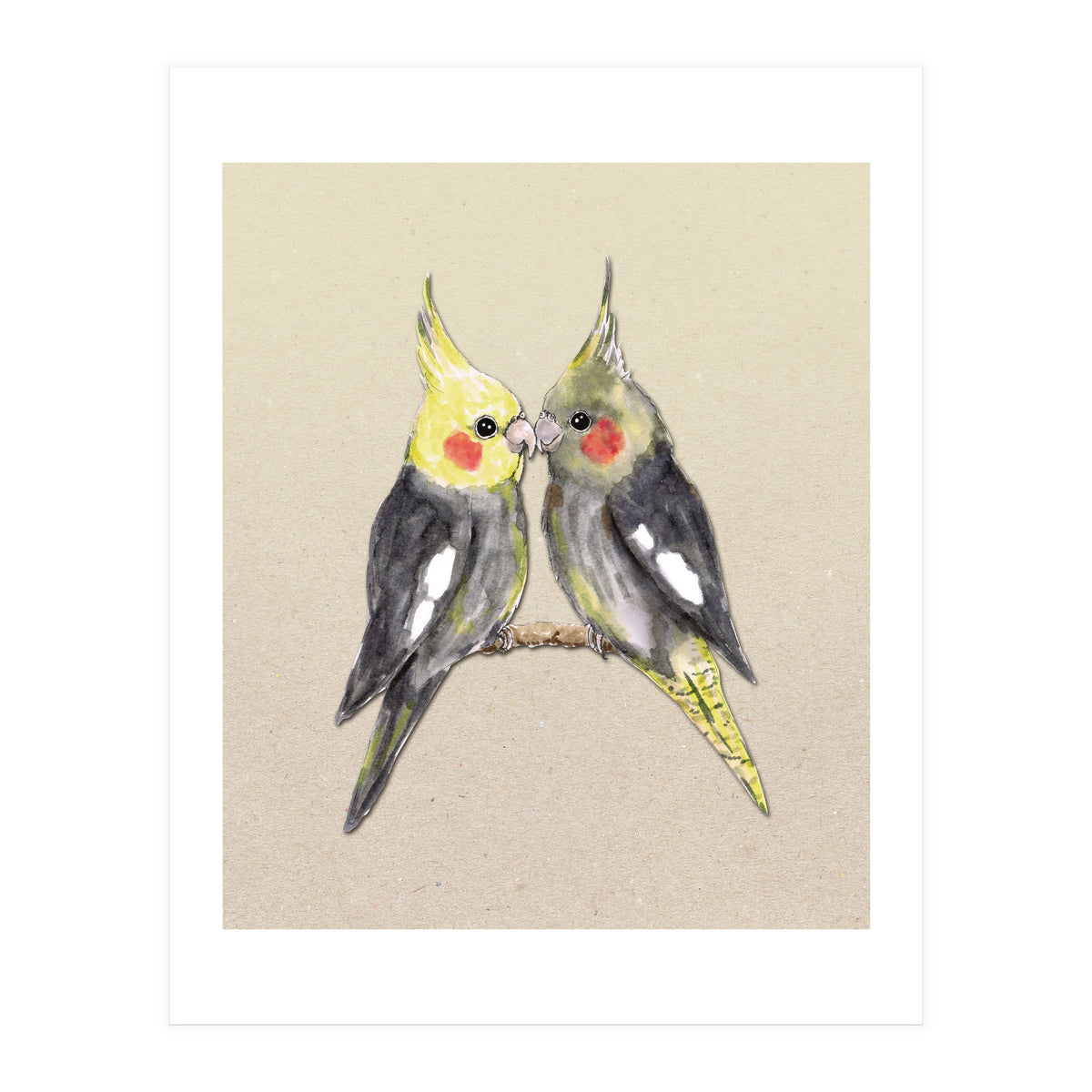 Two cute cockatiels (Print Only)