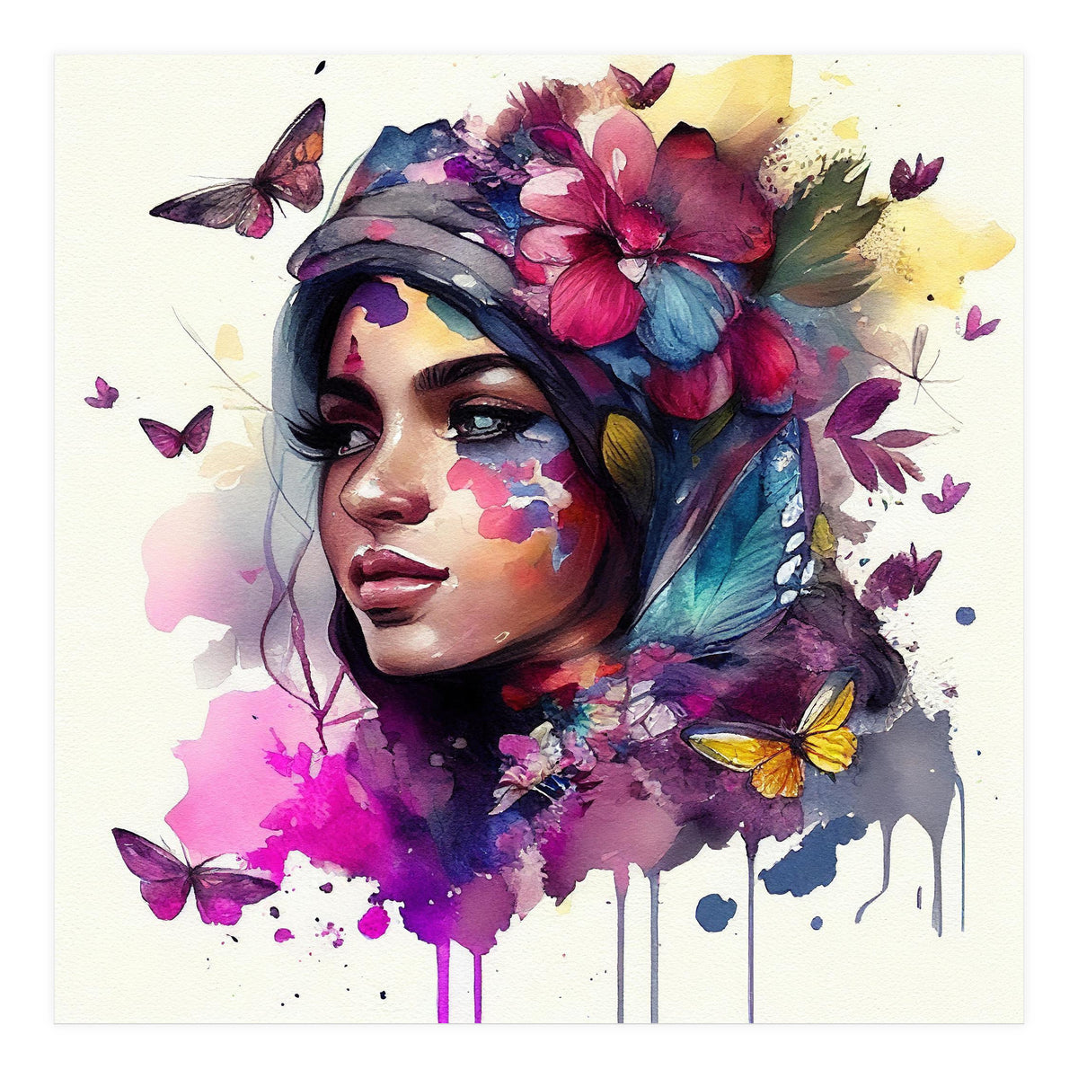 Watercolor Floral Arabian Woman #9 (Print Only)