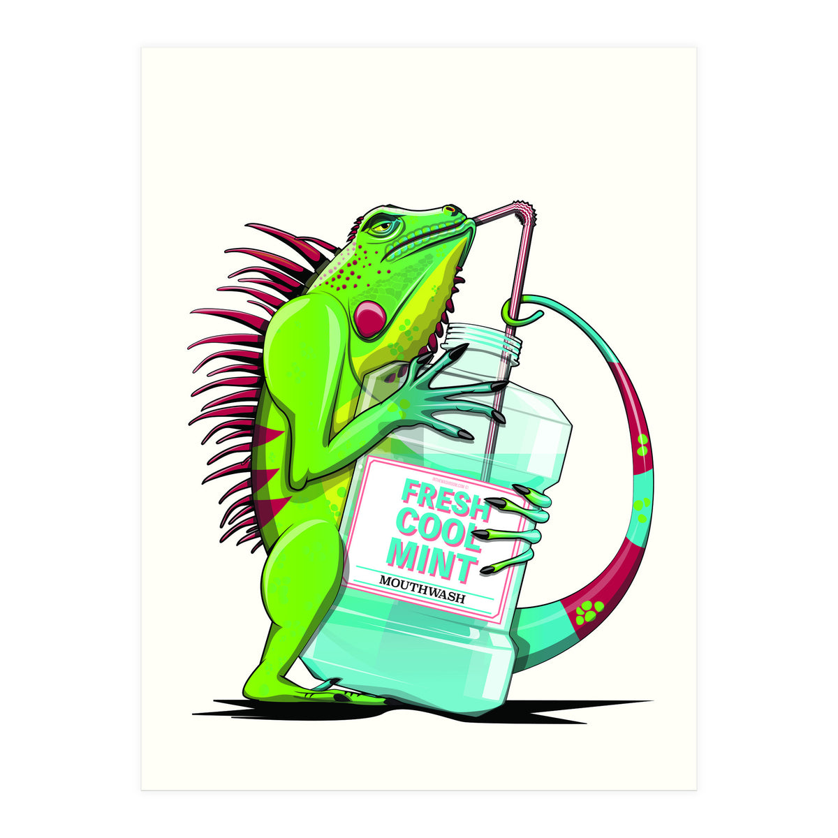 Iguana using Mouthwash, Funny bathroom humour (Print Only)
