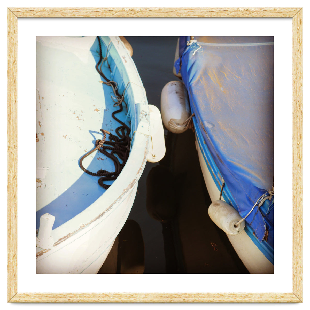 Blue and white wooden fishing boats