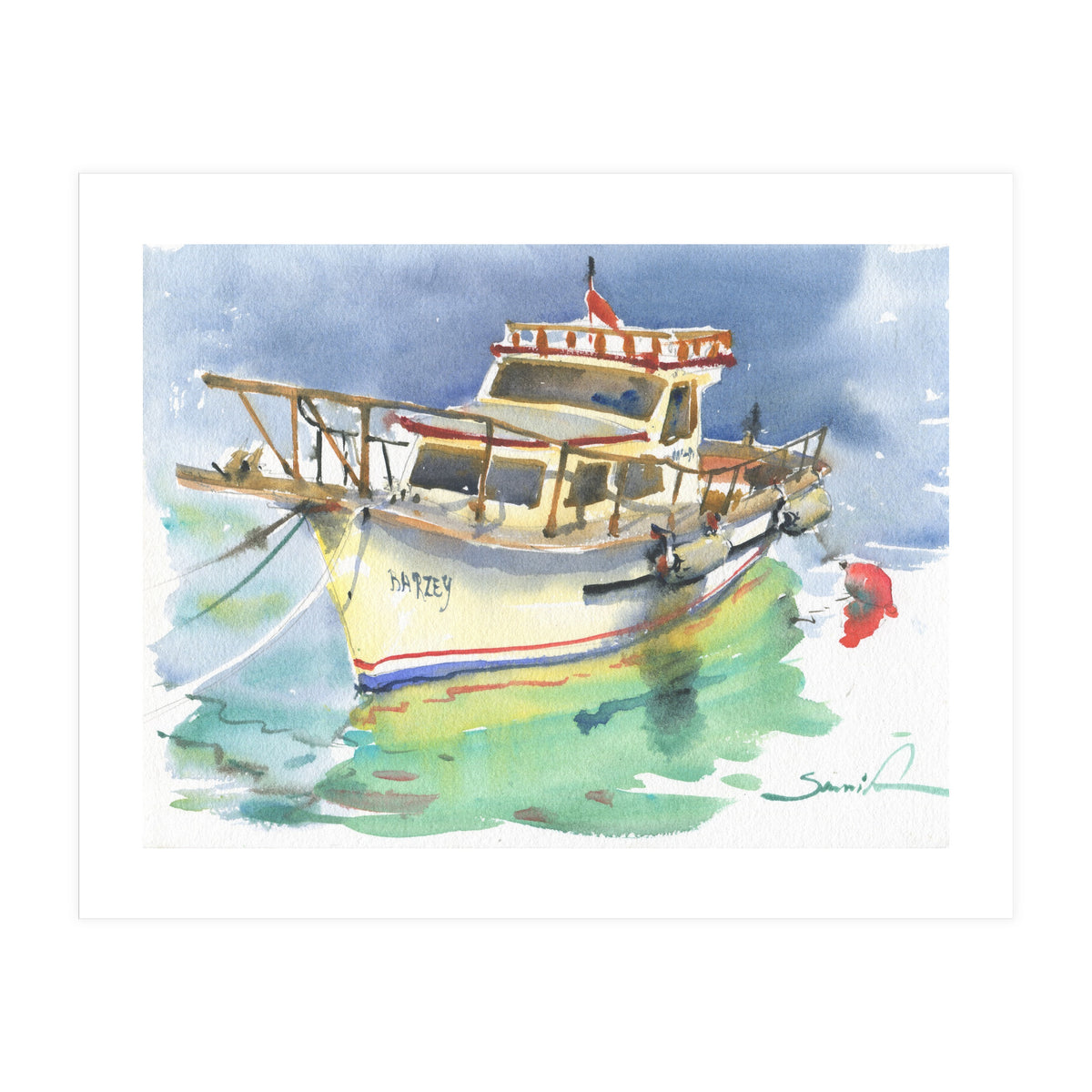 Yacht painting watercolor (Print Only)