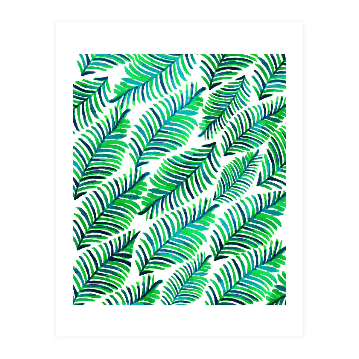 Palm Solace | Tropical Botanical Plants Nature Hand-Painted Watercolor Painting Bohemian Lush Green (Print Only)