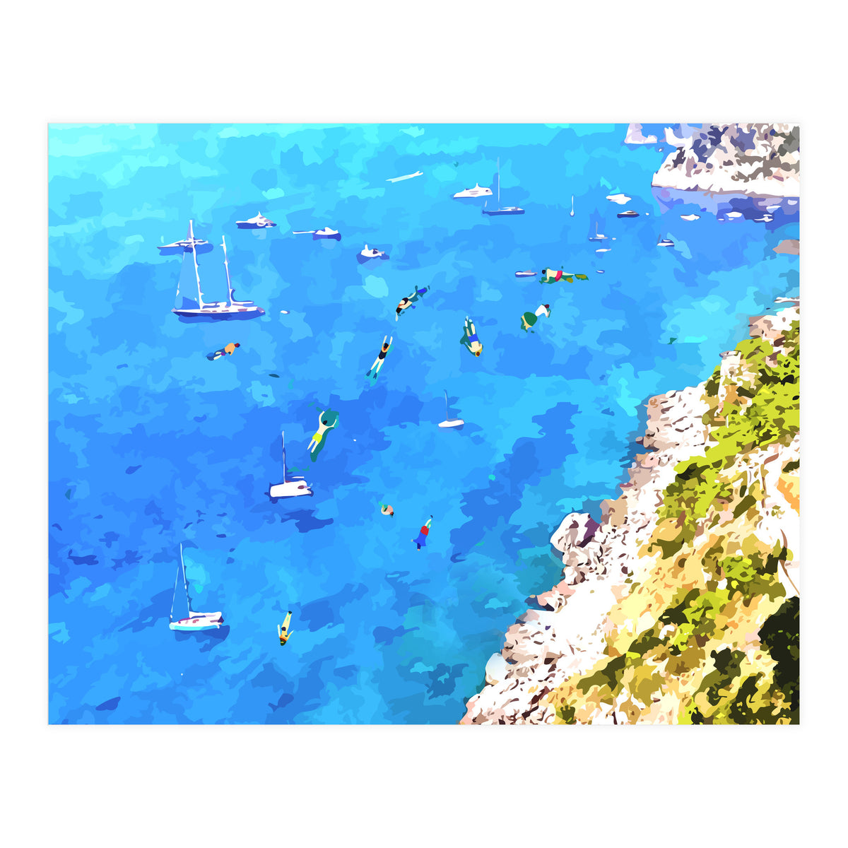 Capri Islands | Tropical Travel Summer Island | Ocean Sea Beach Swim Sail Painting  (Print Only)