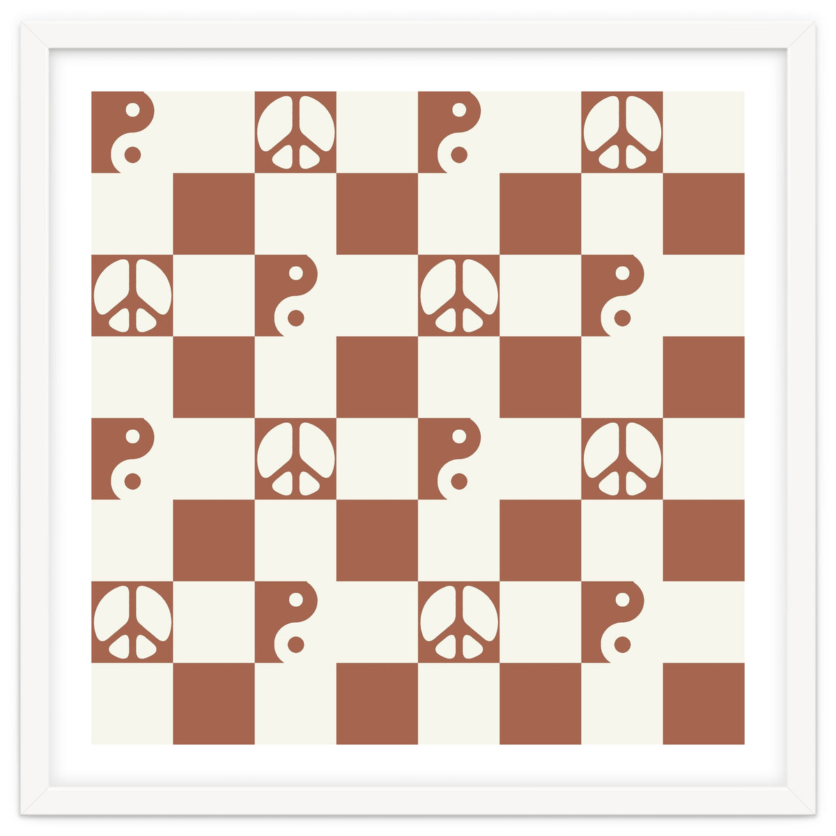 Checkered Peace Symbol & Yin Yang Pattern \\ Beige & Brown Color Palette