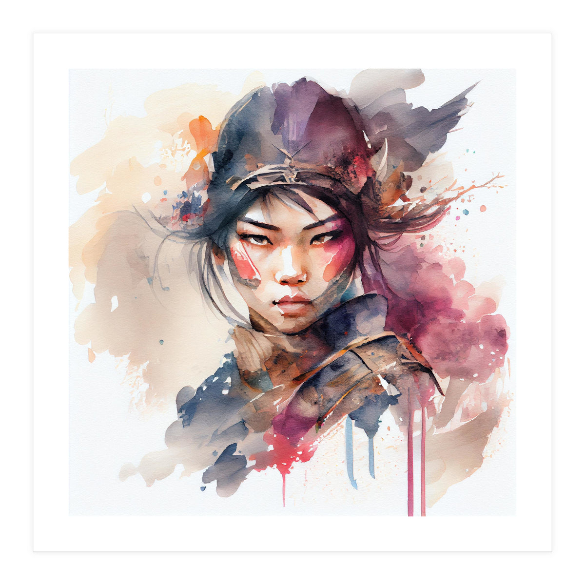 Watercolor Asian Warrior Woman #3  (Print Only)
