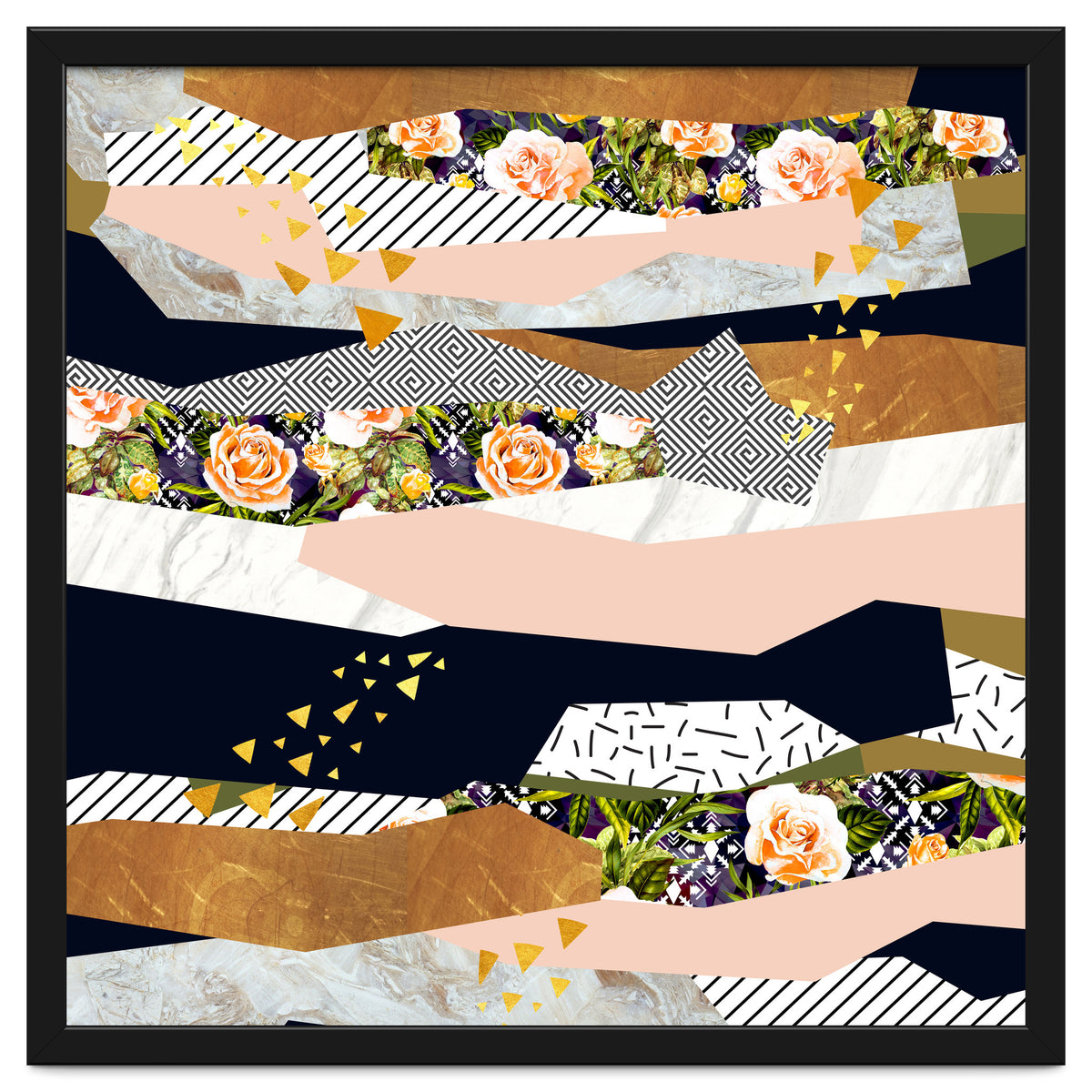Collage of textured shapes and flowers
