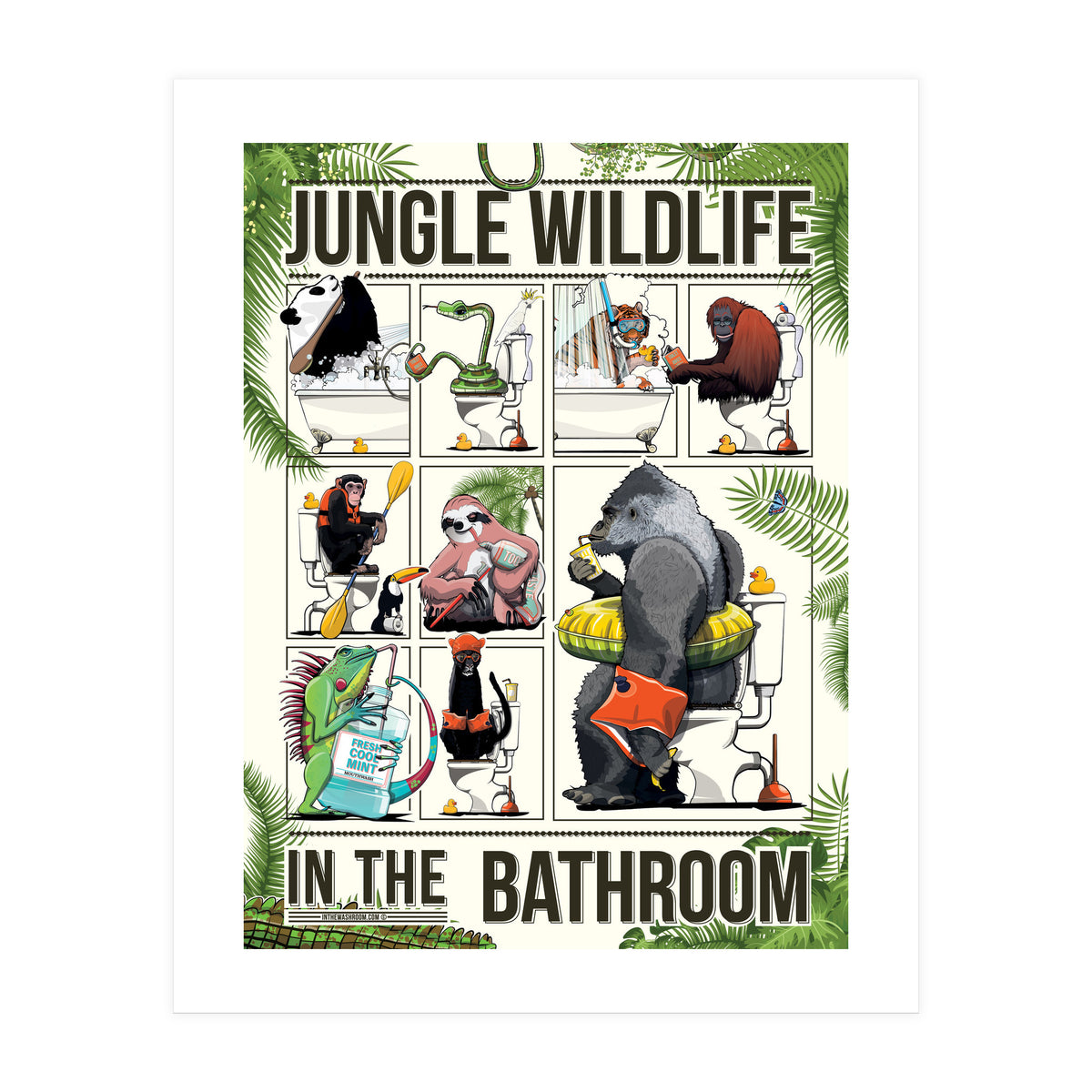 Jungle Wildlife in the Bathroom, funny toilet humour (Print Only)