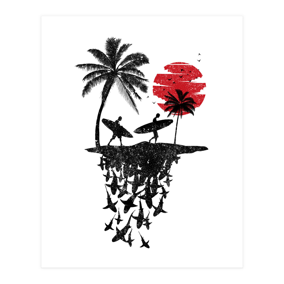 Surfer island sharks (Print Only)