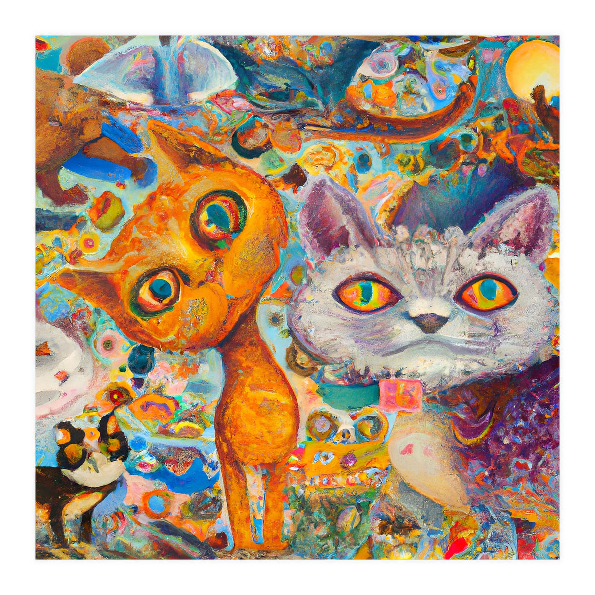 Chaotic and Colorful Fantasy Cat Collage 14 (Print Only)