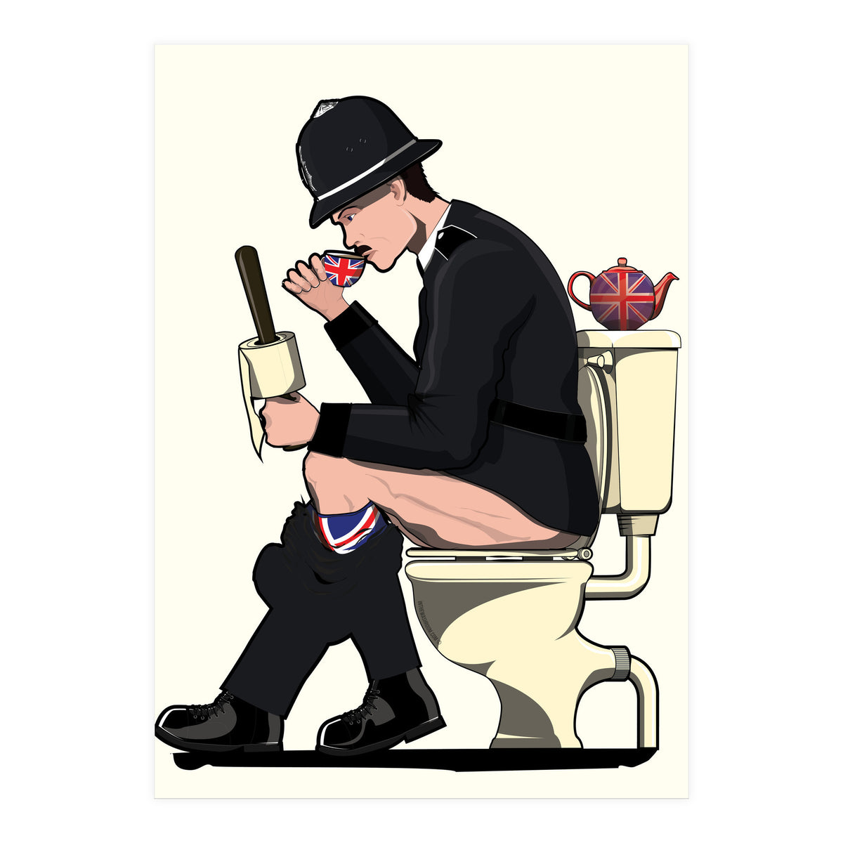 British Policeman on the Toilet, funny bathroom humour (Print Only)