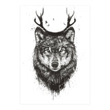 Deer Wolf Bw (Print Only) thumbnail