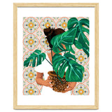 Monstera Plant Lady | Modern Bohemian Morocco Decor | Tropical Botanical Tiles thumbnail