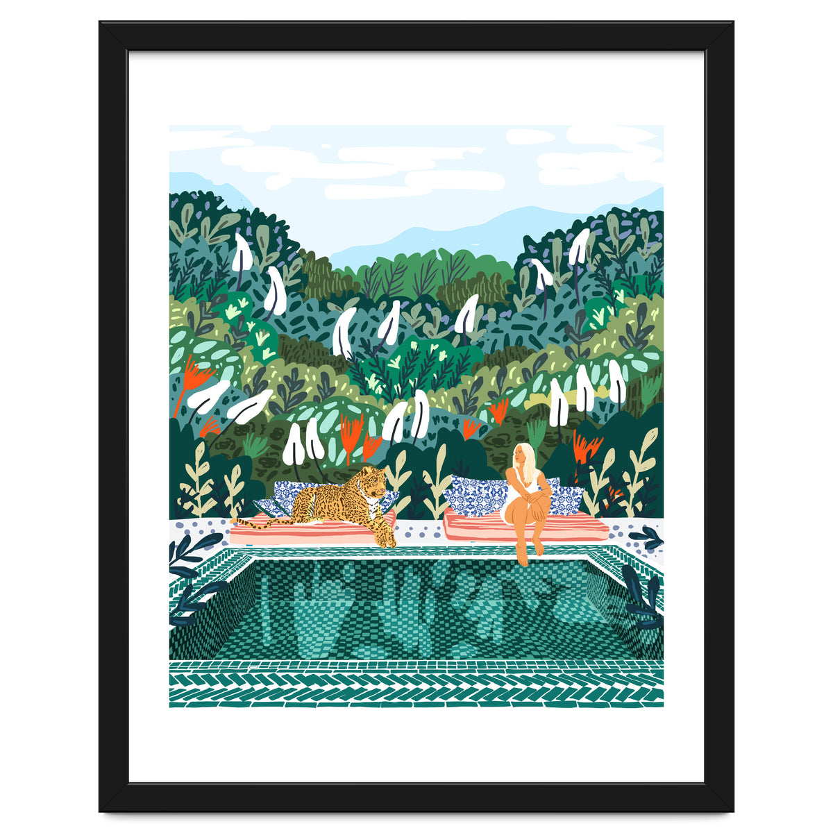 Chilling by the pool with my leopard Tropical Jungle Nature Wildlife Bohemian Morocco Travel