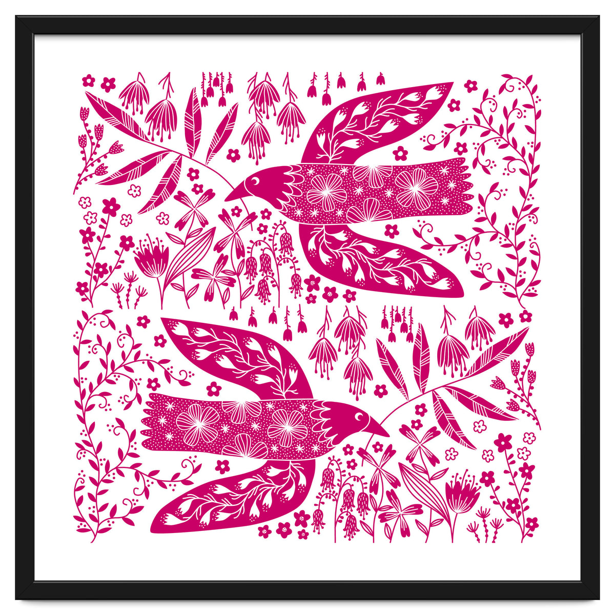 Doves And Flowers Magenta Pink
