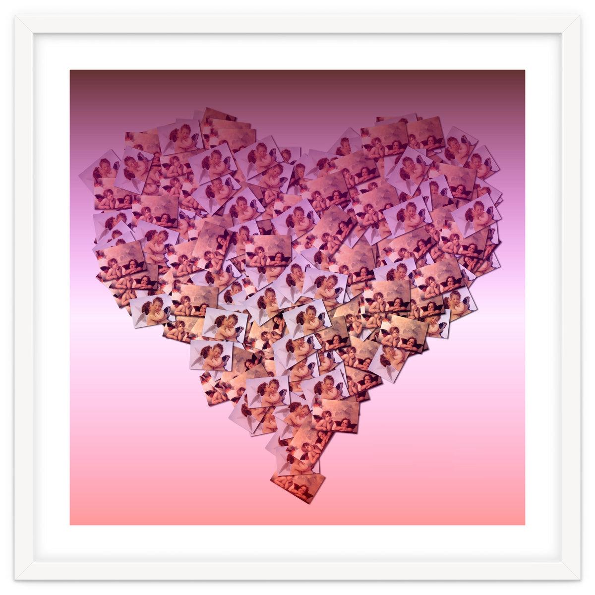 Heart collage of cuddling Cupid like characters