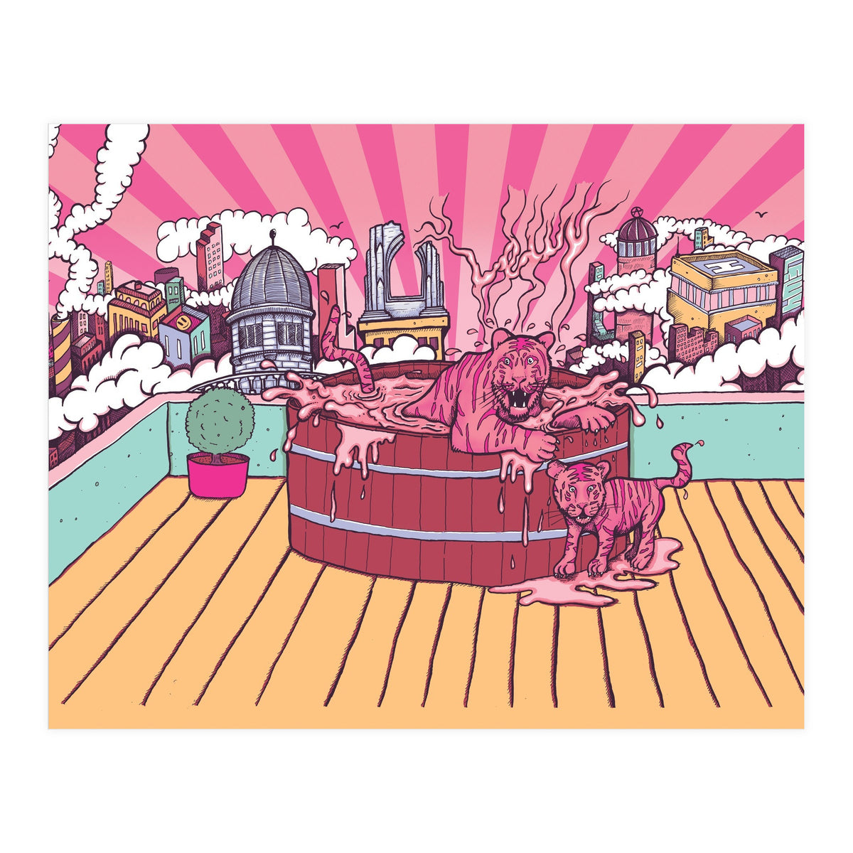 Strawberry Tigers Rooftop Jacuzzis Abbeydale Brewery x Lewy  12.4% ABV Strawberry, Chocolate, Smoked, Cherry Wood-chipped, Imperial Dessert Stout.  (Print Only)