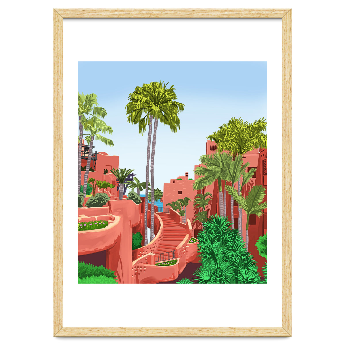 Tropical Architecture, Mexico Exotic Places Building Illustration Bohemian Painting Palm