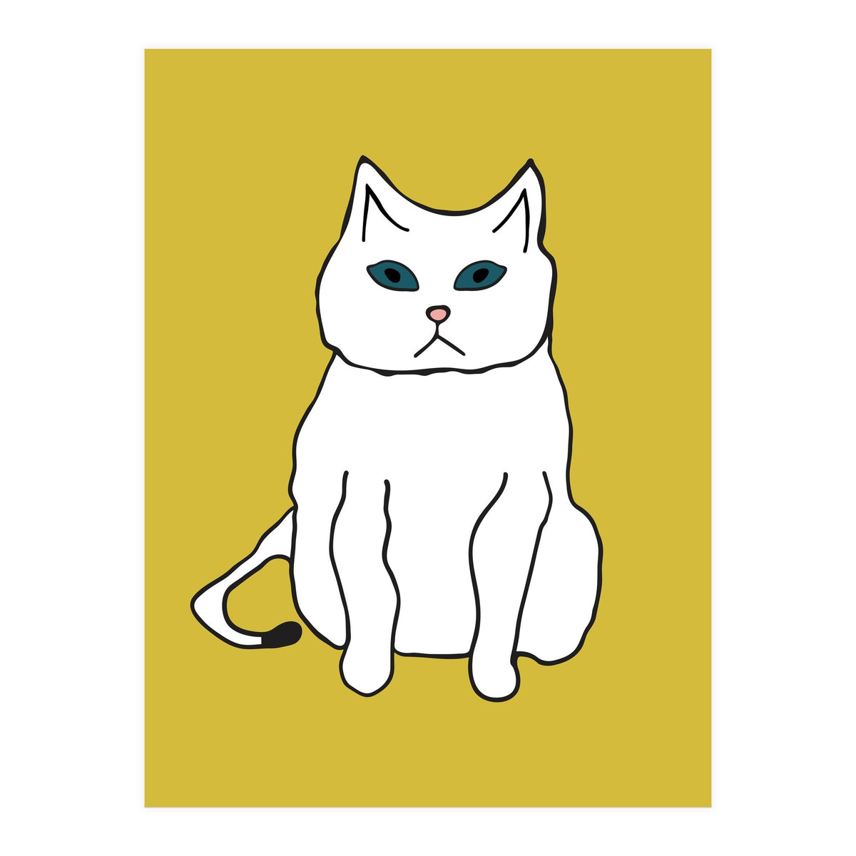 White Cat On Yellow (Print Only)