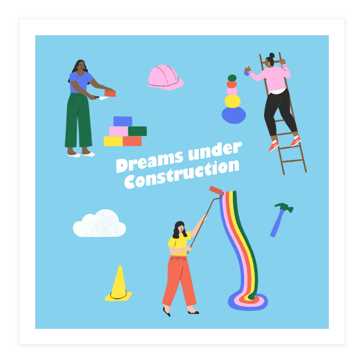 Dreams Under Construction Square Blue (Print Only)