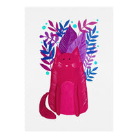 Cute magenta cat with branches (Print Only)