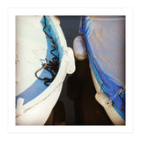 Blue and white wooden fishing boats (Print Only) thumbnail