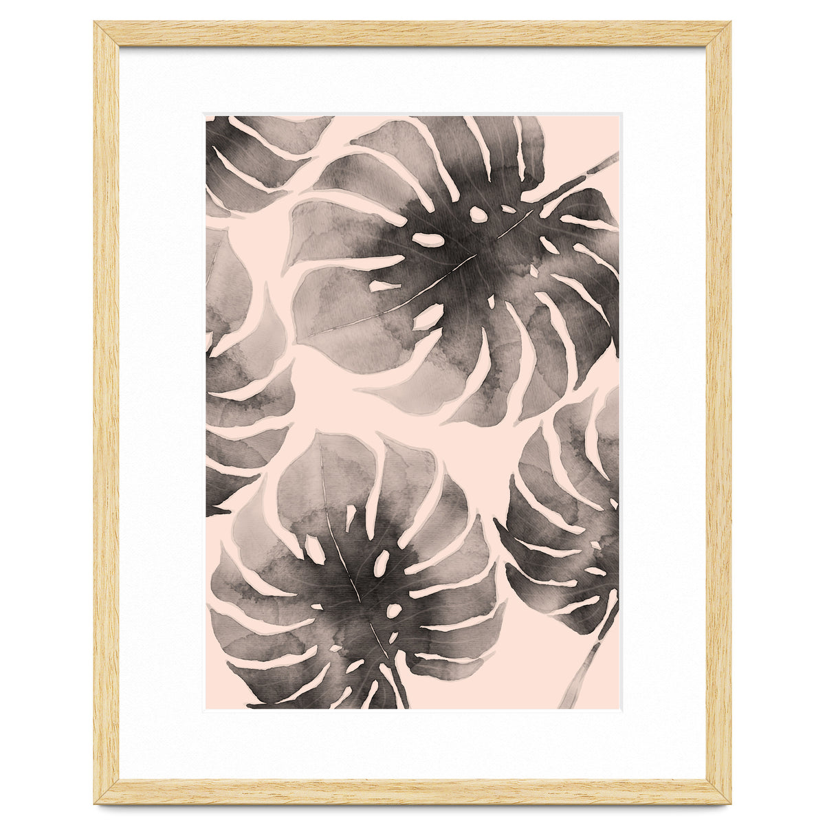 Monstera pink and gray watercolor