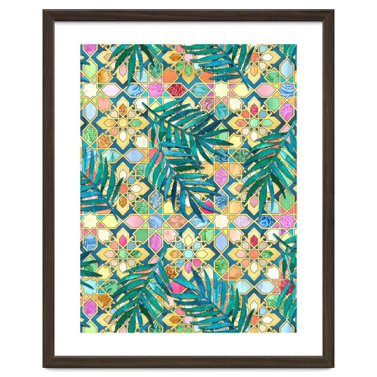 Gilded Moroccan Mosaic Tiles with Palm Leaves