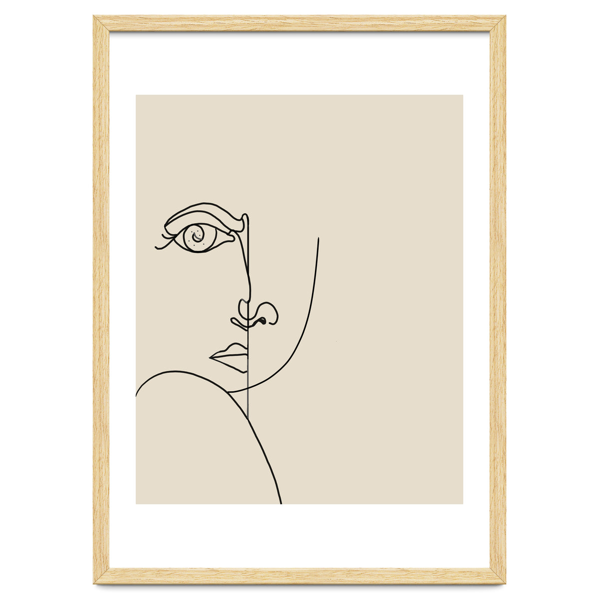 Looking Back : Moon Eyes, Abstract Face Line Art, Minimal Drawing Sketch People Scandinavian Neutral