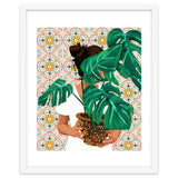 Monstera Plant Lady | Modern Bohemian Morocco Decor | Tropical Botanical Tiles thumbnail