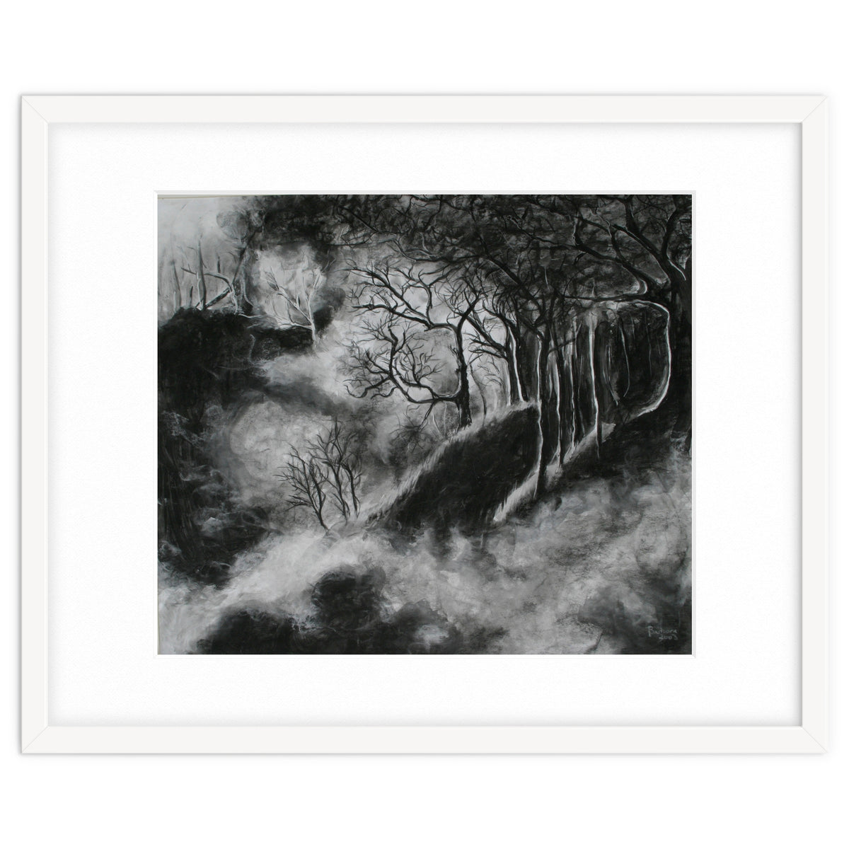 Black and White Forest in Clouds