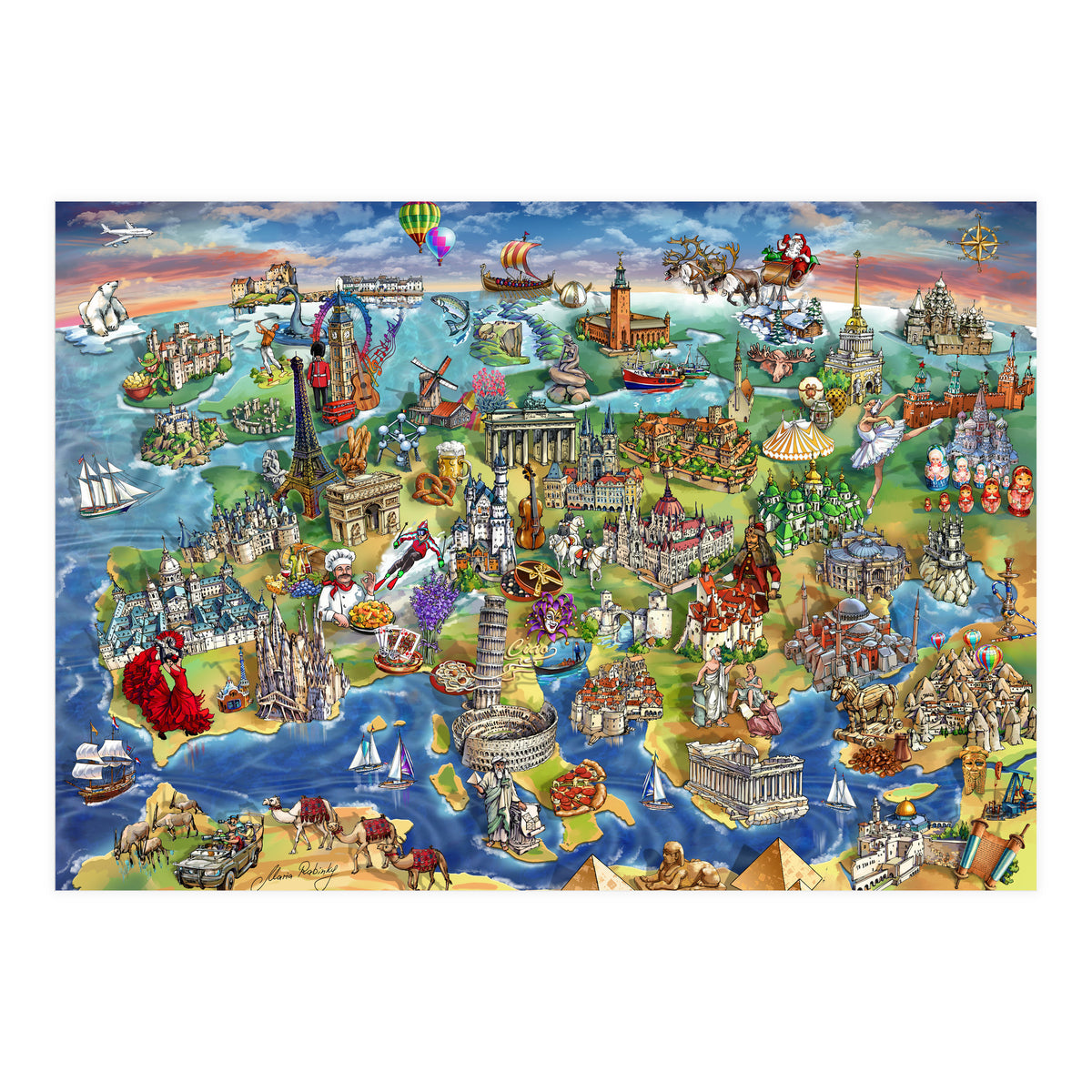 European World Wonders Illustrated Map (Print Only)