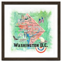 Washington Dc Usa Illustrated Travel Poster Favorite Map Tourist Highlights